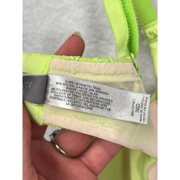 Women’s Victorias Secret Neon Green Lace Overlay Balconette Bra Size 36D #6266 - Picture 5 of 12
